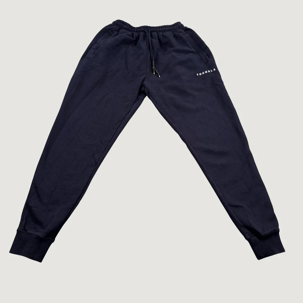 YOUNGLA Mens Navy Blue Tapered Joggers Sweatpants Medium Gym Wear